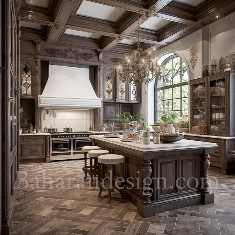 طراحی آشپزخانه با نمای چوب